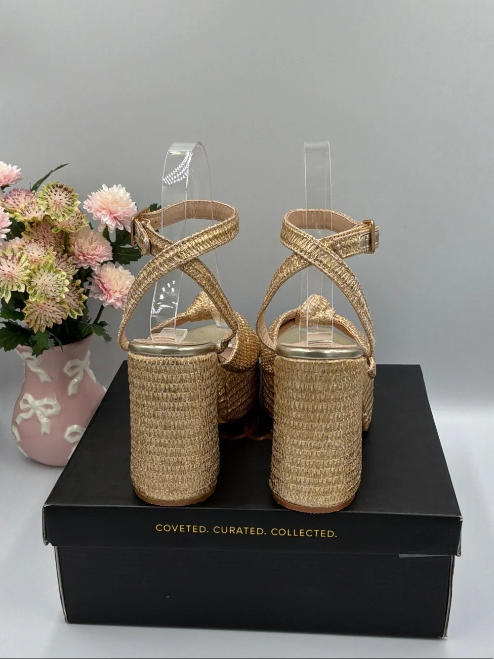 Lulu's Gold Braided Platform Sandals with Ankle Buckle